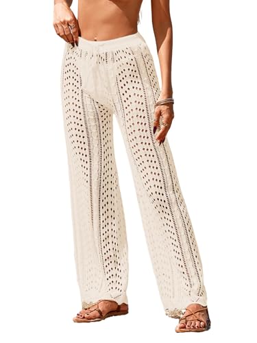 BreathSunny Womens Crochet Knit Elastic Waist Tie Swimsuit Coverup Pant