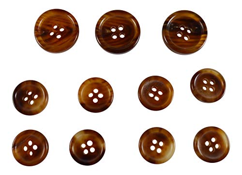 Konak Buttons Set of 11 Premium Light Brown with Chestnut Tan Buffalo Horn Buttons for Sport Coats, Blazers, and Suit Jackets