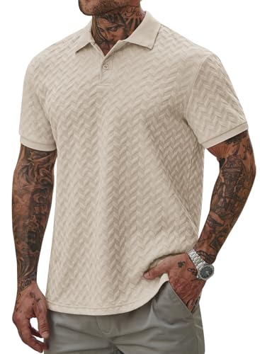 Men Textured Polo Shirts Casual Summer Short Sleeve Poloshirt (S-XXL)
