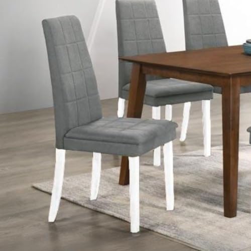 Silla tapizada con estructura de madera blanca y tela gris - Tomy