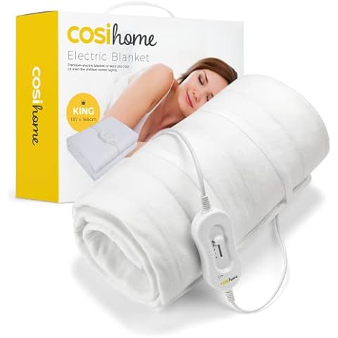 Premium Comfort King Size Electric Blanket - Control with 3 Heat Settings, Polyester, White Cover