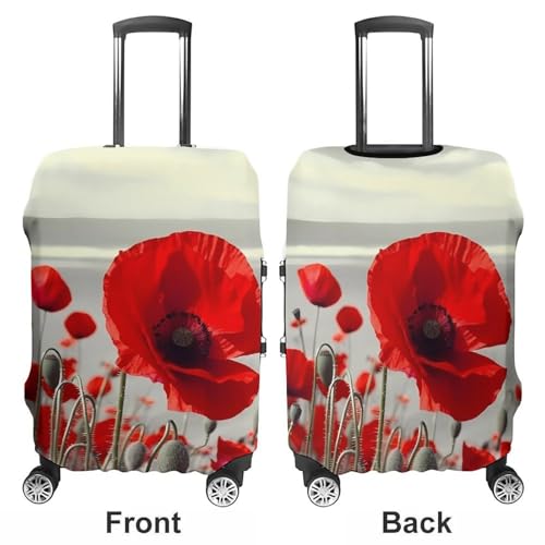 Red Poppy Flower Luggage Cover, Washable Elastic Suitcase Cover Protector Fit 18-32 Inch Luggage3