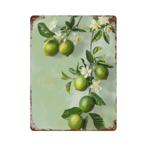Cartel de metal de hierro de flor de lima 03, placa decorativa vintage para pared de 40 x 30 cm