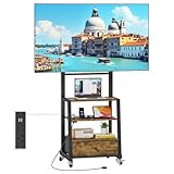 OYRREU Soporte TV Ruedas con Enchufes para Televisores de 32 a 75 Pulgadas, Marrón Vintage