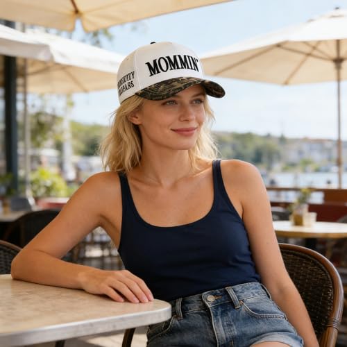 Image of Women's Mommin Trucker Hat - Vintage Two-Tone Ponytail Baseball Cap, Embroidered Adjustable Hat, Great Gift for Mom & Women