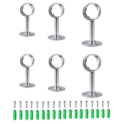 JZK 6 x Soporte de varilla de acero inoxidable, soporte de montaje en techo, varilla de cortina armario de poste Armario Soporte de tubería de armario (32mm, 25mm, 22mm)