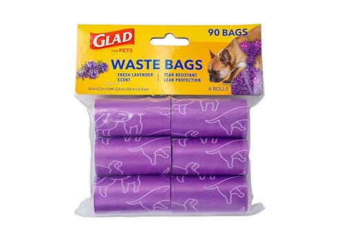 Image of Glad for Pets Scented Dog Waste Bags, Tear-Resistant Pet Poop Pick-up Bags with Leak Protection, Fresh Lavender Scent, Fun Purple Bag Designs, 6 Rolls, 90 Bags Total