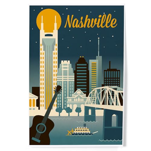 Lantern Press 8x12 Inch Art Print Wall Decor, Nashville, Tennessee, Retro Skyline