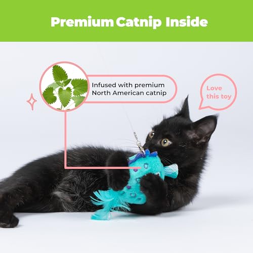 Image of Catify by Best Pet Supplies Interactive Fluffy Fish Set Catnip Cat Toy for Indoor Cats & Kittens, Plush Crinkle Tail, Feather Chew Toys, Durable, Soft, Enrichment Play