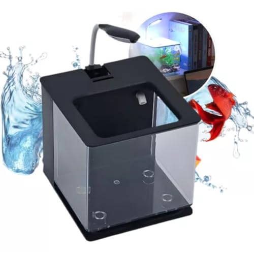 Aquário de Mesa com Luz LED, Bomba de Água, Decorações Coloridas com Filtro Traseiro (Preto)
