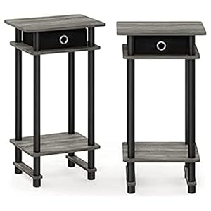 Furinno Turn-N-Tube Tall End Table, French Oak Grey/Black/Black