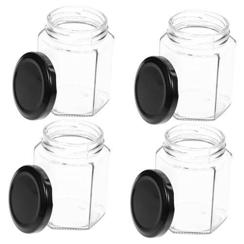 GLEAVI 4pcs Glass Honey Dispenser with Lid Honey Storage Jars for Kitchen for Syrup and Jam Shape Containers