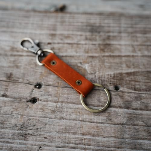 Image of JJNUSA Genuine Leather Keychain Walnut Leather Key Holder Mens Belt Key Chain Ring Fob