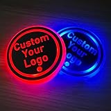 LZLRUN 2Pcs Custom Logo LED Car Cup Holder Light 7 Colors Changing USB Charging Mat Luminescent Cup Pad LED Interior Atmosphere Lamp