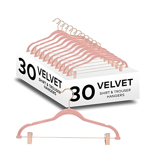 AVOS-DEALS-GLOBAL - 30 Hosenbügel, Rockbügel, rutschfeste Samt-Kleiderbügel, platzsparende Samt-Kleiderbügel, 42,5 cm lang strapazierfähig mit beweglichen Clips, für Röcke, Jeans, Hosen und Kleider Cover