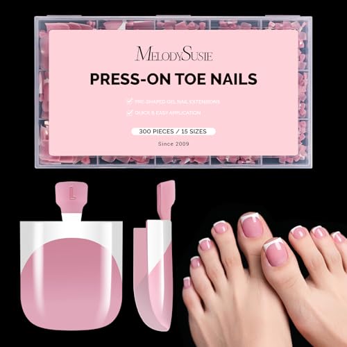 Image of MelodySusie French Tips Press On Toenails,Sharp Square 300Pcs 15 Sizes X Pre-Designed High Gloss Berry Pink Soft Gel Full Cover Acrylic Fake Nails Extension,Long-lasting&Reusable,Women DIY&Salon Use