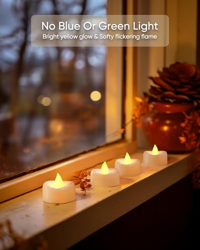 Image of Merrynights LED Candles, 12-Pack Battery Operated Tea Lights, Flameless Flickering Tealights for Fall Home Party Wedding in Warm Yellow, 1.5'' D X 1.25'' H