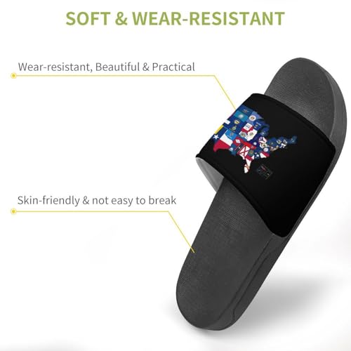 Flag Map of U.S. States and Territories Non Slip Slides Sandals for Women Men Quick Drying Shower Shoes for Bathroom Pool Beach3