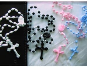 6 White Black Pink Blue Prison Issue Plastic Rosary Beads