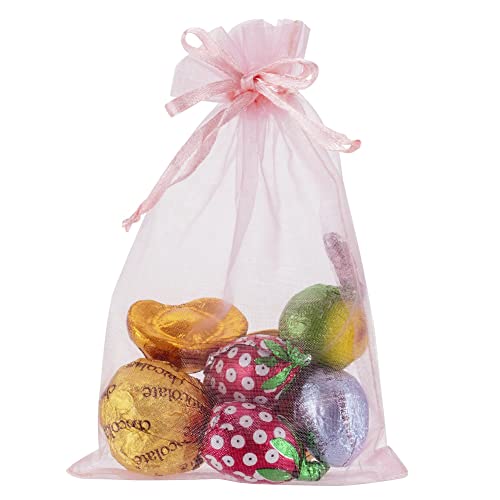 Image of HRX Package 100pcs Blush Pink Organza Gift Bags, 4 x 6 inch Candy Mesh Drawstring Bags Jewelry Pouches for Christmas Wedding Baby Shower Party