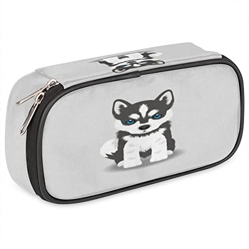 Image of Pardick Husky Dog Big Capacity Pencil Pen Case Cute Dog Large Pencil Pouch with Zipper Compartments Pencil Bag for Boys Girls Adults Student Office School Supplies