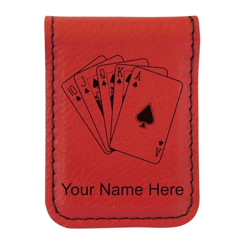 LaserGram Slim Magnetic Money Clip, Royal Flush Poker Cards, Personalized Engraving Included (Red)