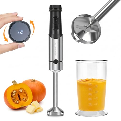 kowdom Frullatore a Immersione 1200W - 6 in 1 Include Tritatutto da 600ml, 12 Velocità + Turbo, Frullatore Tritatutto Multifunzione Facile da Pulire, Misurino da 800ml per Salse, Cuocipappa