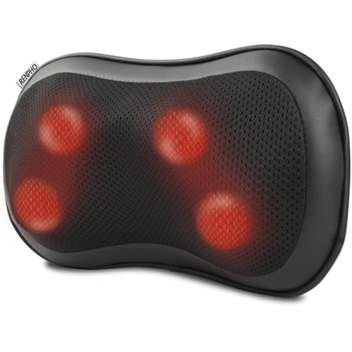 RENPHO Back Massager, 4D Kneading Massage Pillow with 3 Intensities, Neck Massager with Heat, Shiatsu Back Neck and Shoulder Massager with Bi-Directio