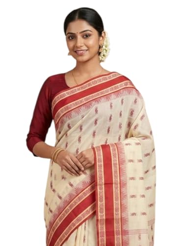 Image of eC ESHA'S COLLECTION Women's Traditional Pure Cotton Katki Tant Saree Without Blouse Piece