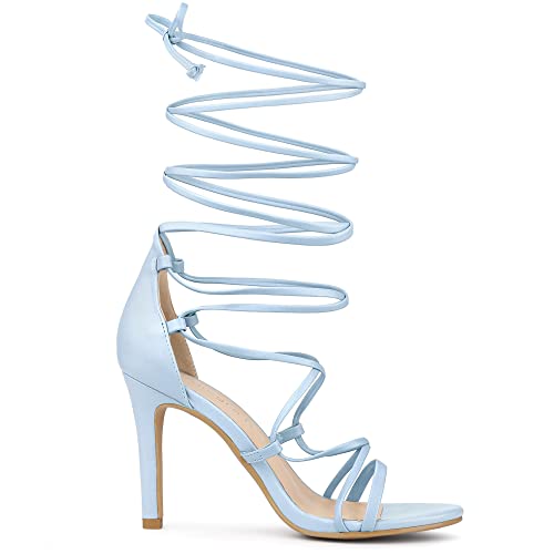 Allegra K Allegra K Women's Strappy Straps Lace Up Stiletto Sky Blue Heel Sandals 6 M US
