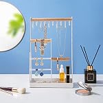 ProCase Jewelry Stand Holder Organizer, 4-Tier Necklace Holder with Ring Tray, 10 Hooks Necklaces Hanging Small Jewelry Display Storage Tower Tree for Bracelets Earrings Watches -Medium, White - Image 2