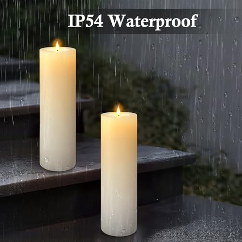Image of 4 Pack 14 inch x 4 inch Large Outdoor Candles, Waterproof Flickering LED Flameless Candles with Timer, Battery Operated Candles with Remote Control Realistic Fake Pillar for Patio Porch Lanterns, White