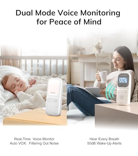 Dr.Care Neo Baby Audio Monitor with Two-Way Audio, VOX, Built-in Nightlight, Lullabies, White Noises, Quiet Vibration, 1000ft Range, Baby Audio Monitor Speaker & Mic, No WiFi - Thumbnail 2