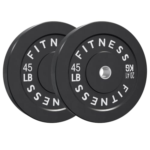 HULKFIT 2-Inch Olympic Rubber Weight Plates Sets, Bumper Plates Set for Strength Training, 45LB Pair, Black