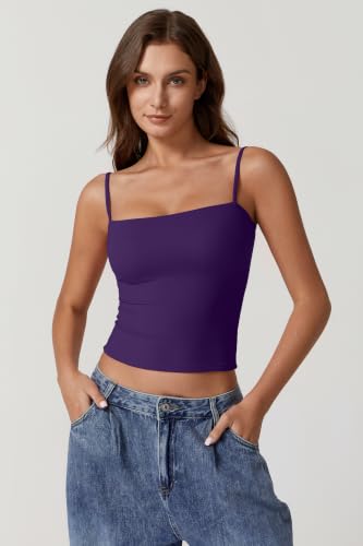 Image of QINSEN Women's Double Lined Basic Tank Top Adjustable Spaghetti Straps Sleeveless Camisole Shirts