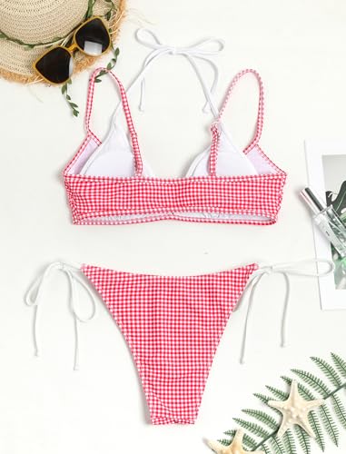 Image of ZAFUL Women's Polka Dot Bikini Set Double Layer Halter Swimsuit Colorblock Side Tie 2 Piece Bathing Suit
