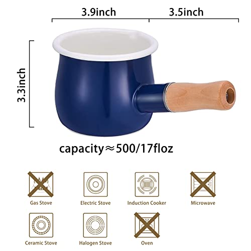 YumCute Home Enamel Milk Pan, Mini Butter Warmer 4 Inch 17 Oz Milk Pot
