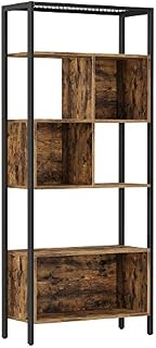 VASAGLE 5-Tier Bookshelf, Freestanding Bookcase, Cube Storage Rack, Room Divider with Steel Frame, for Trinkets, Framed Pictures, Living Room, Home Office, Industrial, Rustic Brown and Black LBC028B01