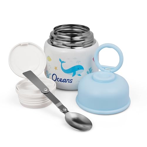 Image of Birch & Co. Baby Feeding Bowl and Spoon Set, Stainless Steel Food Bowls - 500ml, 304 Stainless Steel Baby Food Container with Double Wall Vacuum Insulation, BPA-Free Leak-Proof for School & Travel, Blue