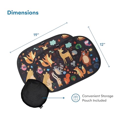 Image of Window Sun Shade for Baby - Sun Blocker Cover and Visor for Car Side Windows - Shield Protector - Sunshades for Rear Windows - Cartoon Animal Design (2 Pack) 19 inchx12 inch