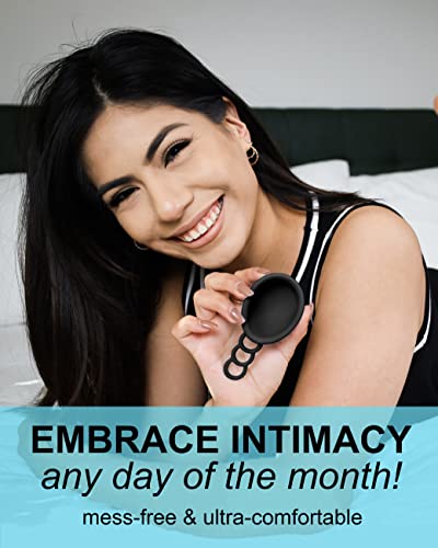 Image of Reusable Menstrual Disc | Period Disc with Removal Loop Stem | Alternative to Menstrual Cups for Light or Heavy Flows | Sustainable Alternative to Tampons /Pads (Black, Set of 2 Small)