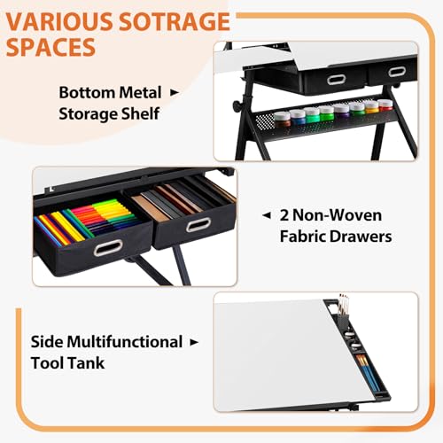 image for ZENY Adjustable Drafting Table with Stool, Tilting Drawing Desk Artist