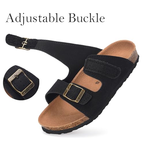 Image of ZUSERIS Kids Toddler Sandals Boys Girls Summer Slides | Soft Cork Footbed, Non-slip,Adjustable Straps,Comfort Suede Leather,Lightweight