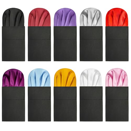 10 Pack Silk Men's Pre-Folded Pocket Squares Set, Prefolded Handkerchief For Wedding Party/Suit/Tuxedo PF-H-6 (Pure color - Black,Red,Blue,Rose,Silver,White,Burgundy,Purple,Gold,Pink)