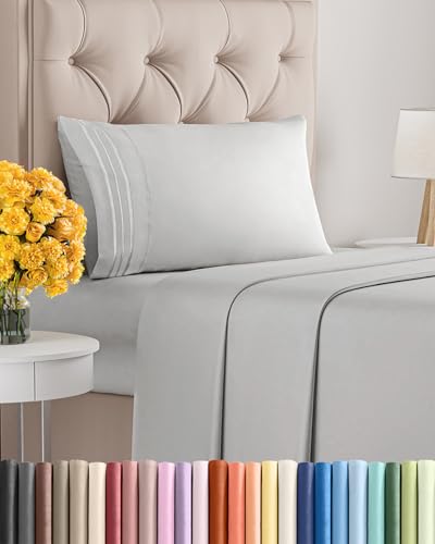 Image of Twin Size 3 Piece Sheet Set - Ultra Soft & Cooling Bed Sheets - Soft Grey | Fits 8 Inch to 16 inch Mattress, Wrinkle Free & Fade Resistant with Deep Pockets, Breathable, Comfy Hotel Luxury Bedding