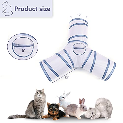 Image of Cat Tunnel, Collapsible Tube with 1 Play Ball Toys, 3 Ways Tunnels for Indoor Cats, Puppy, Kitty, Kitten, Rabbit (White and Gray)