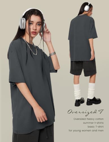 Image of Ogfao Mens Oversized T-Shirts Heavyweight Unisex Cotton T Shirts Baggy Loose Fit Basic Tees Plain Tshirts