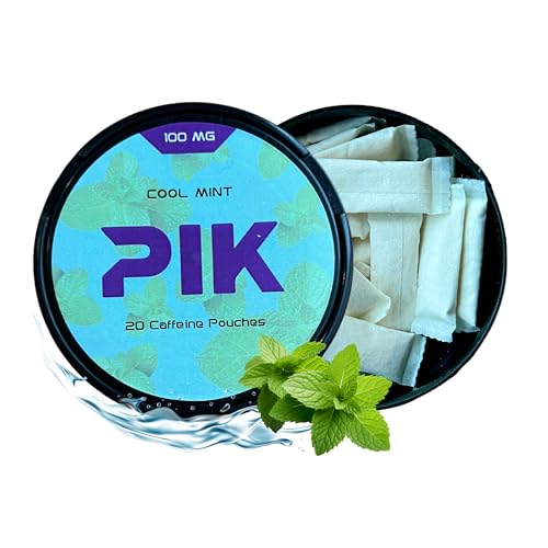 Image of PIK Caffeine Pouches - Cool Mint Flavor | 20 Pouches -100mg Strength Each | Nicotine & Tobacco Free | Energy Boost & Workout Supplement | Coffee Addicts' Delight | Fresh & Minty