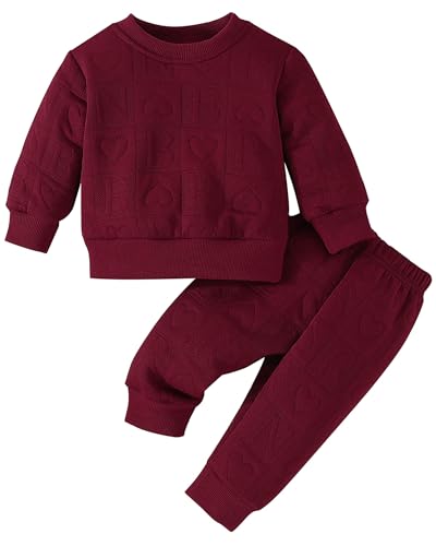 Image of Jecson Baby Girl Clothes Toddler Outfits Quilted Heart Sweatshirt & Jogger Pants Fall Winter Sweatsuit 2Pcs Sets 3M-4T