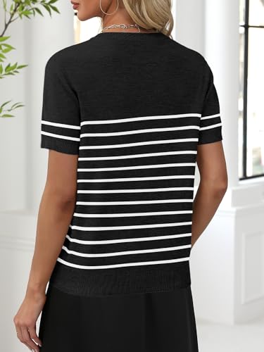 Image of ANRABESS Women Wool Blend Sweater Summer 2026 Short Sleeve V Neck Pullover Top Business Casual Outfit Beach Vacation Clothes